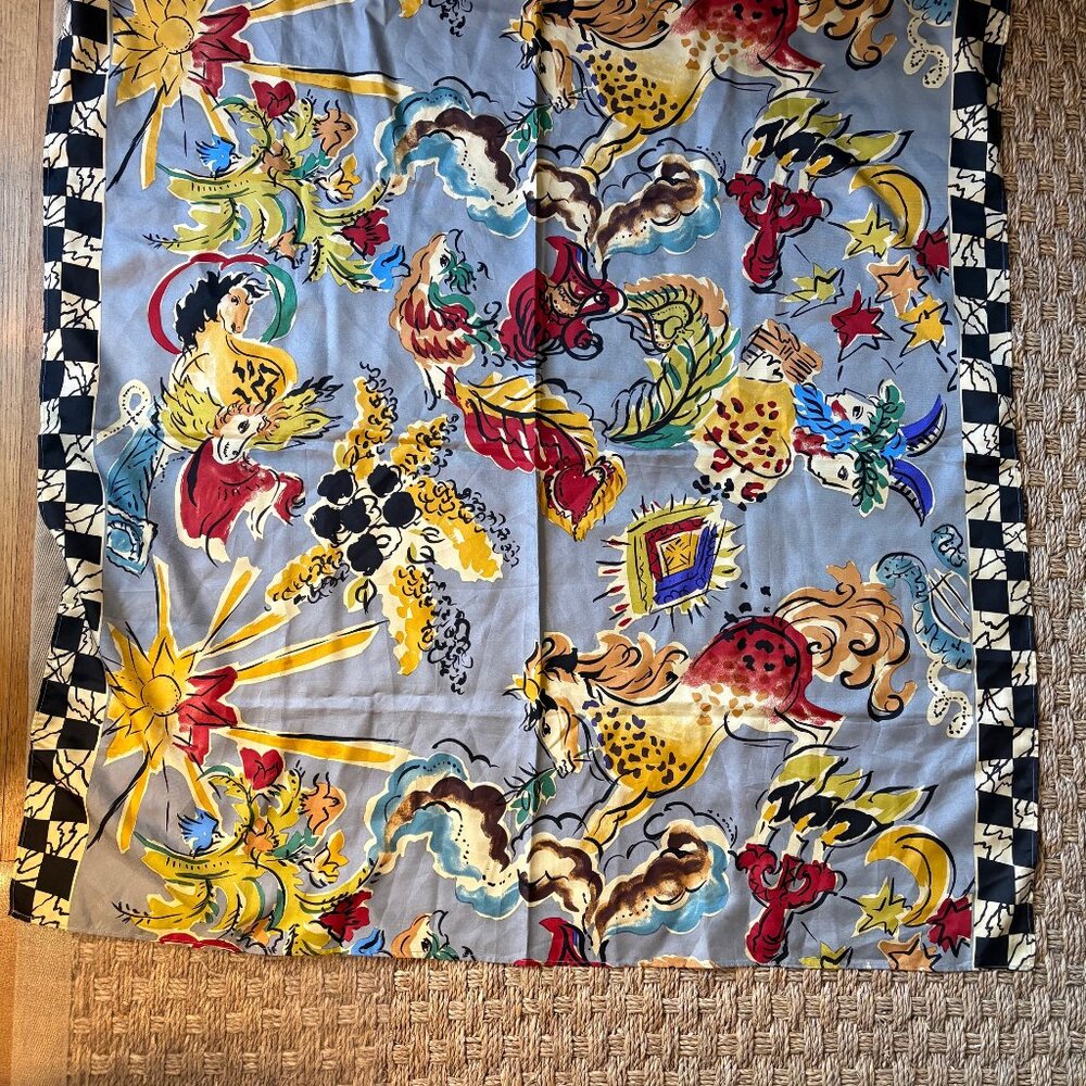 Vintage 80s rare Yuki Torii painterly equestrian print silk scarf